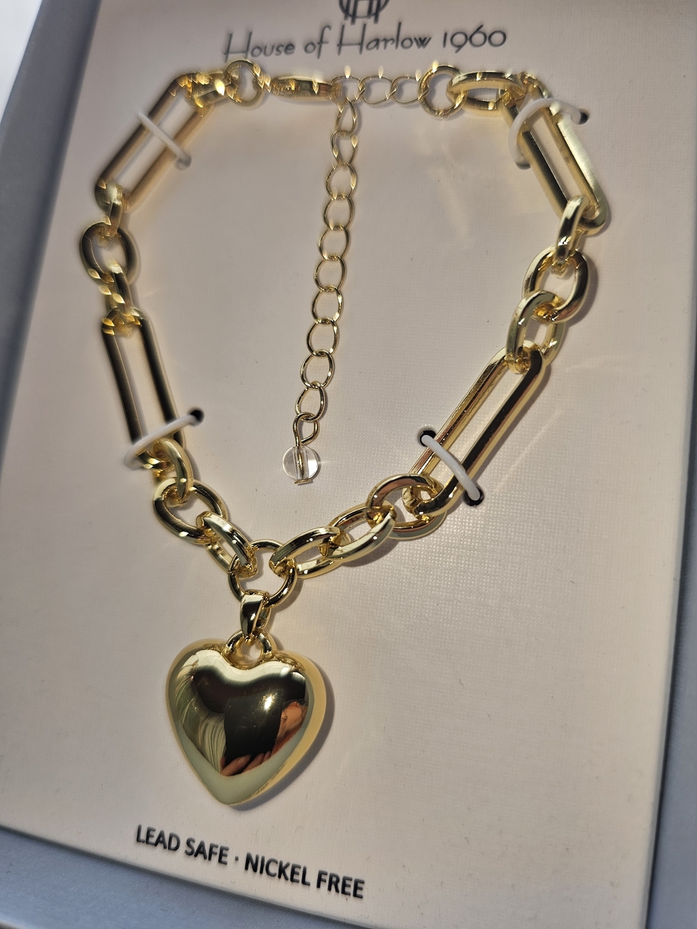 House of Harlow 1960 Gold Heart Pendant Link Bracelet New In Box - Picture 3 of 9